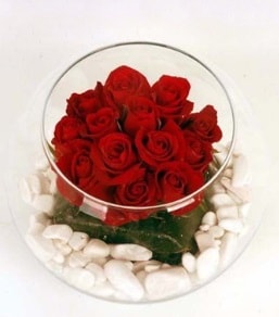 Cam fanusta 11 adet kırmızı gül  Şırnak çiçek , çiçekçi , çiçekçilik 