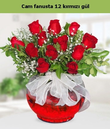 Cam içerisinde 12 adet kırmızı gül  Şırnak çiçek siparişi vermek 